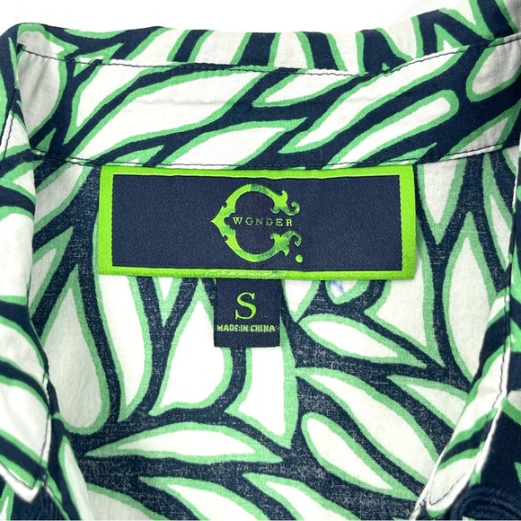 C. WONDER Womens Green Leaf Print Tunic Top Navy Blue Rope Scroll Detail Size Sm - Picture 5 of 9